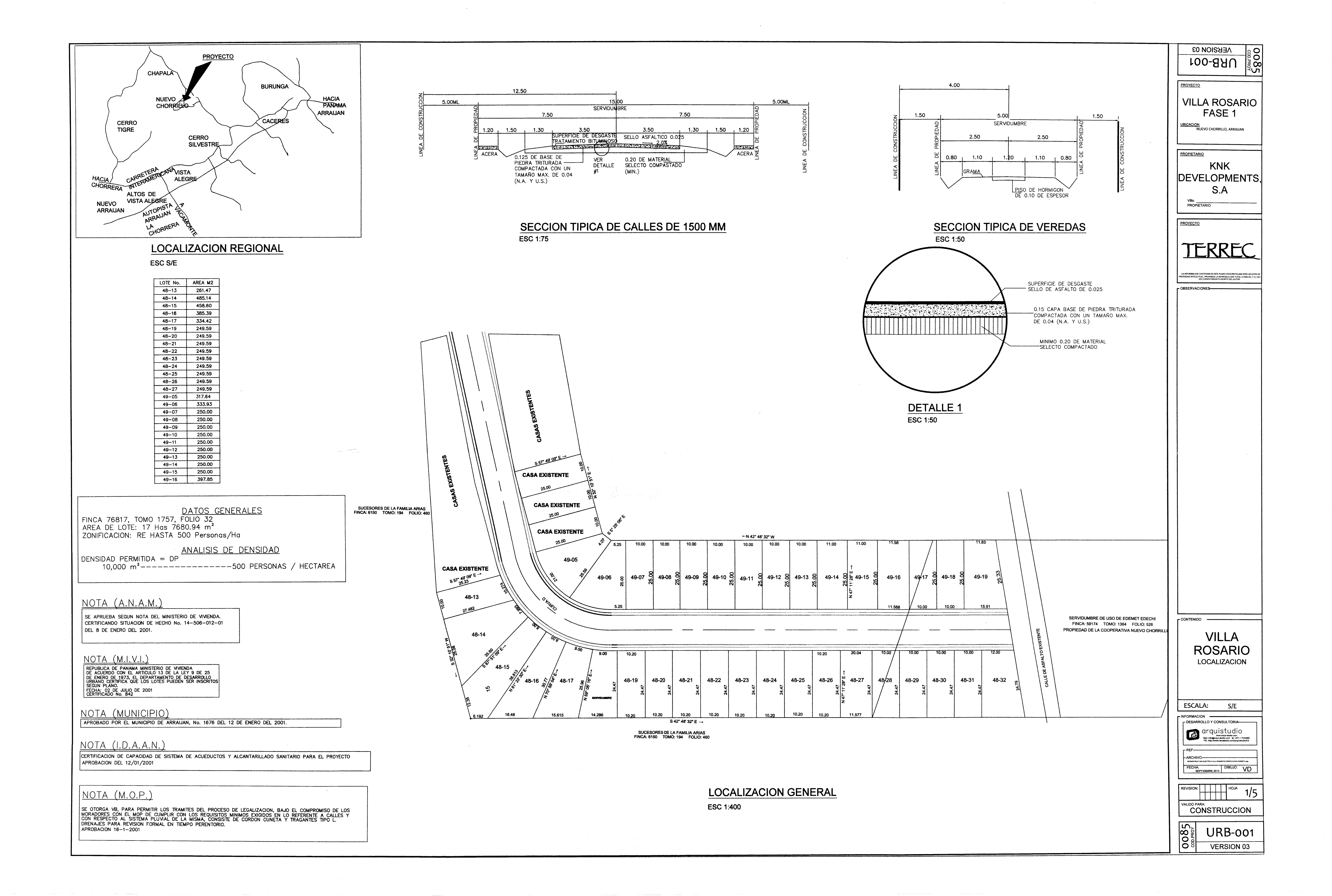 Nuevo Chorrillo titled development lots plan